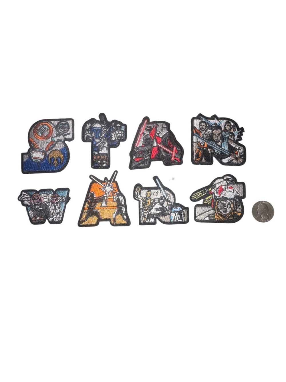 Set of 8 Star Wars Themed Iron-On Letter Patches - Multicolor